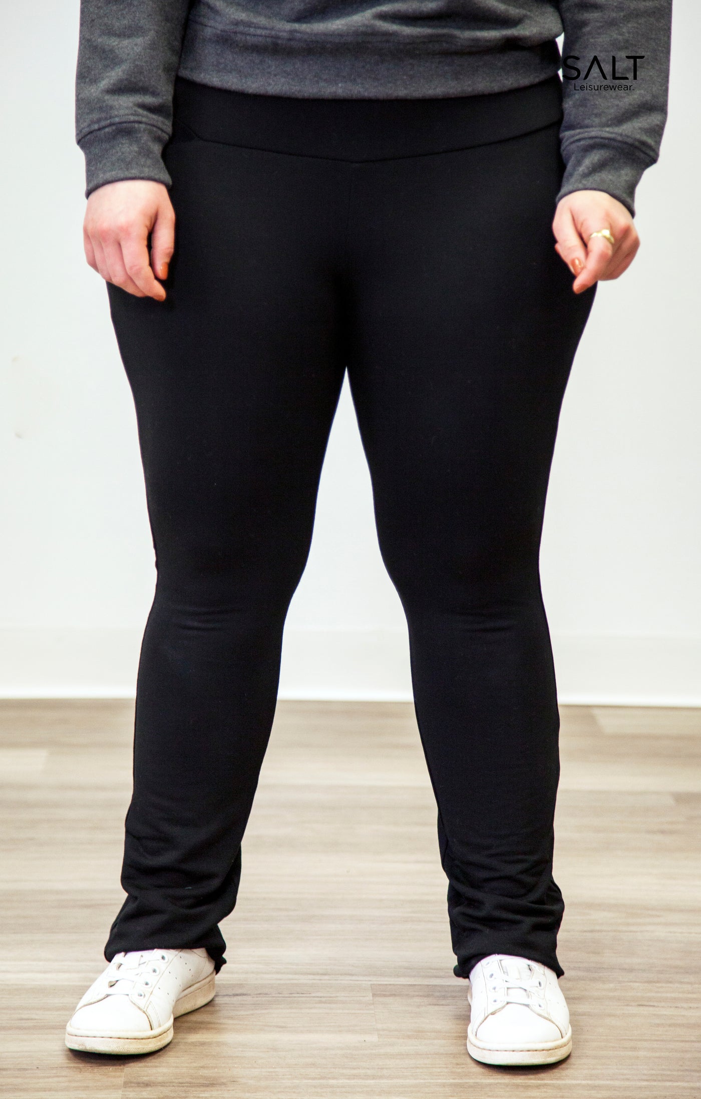 Women's Bamboo Black Mid-Waist Boot Cut Yoga Pants – SALT Leisure Wear