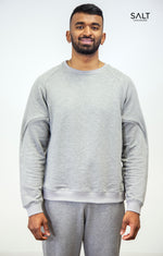 Resilient Bamboo Men’s Stone Heather Grey Crew Neck Sweatshirt (ARM PICCs for EASY ACCESS) - SALT Leisure Wear